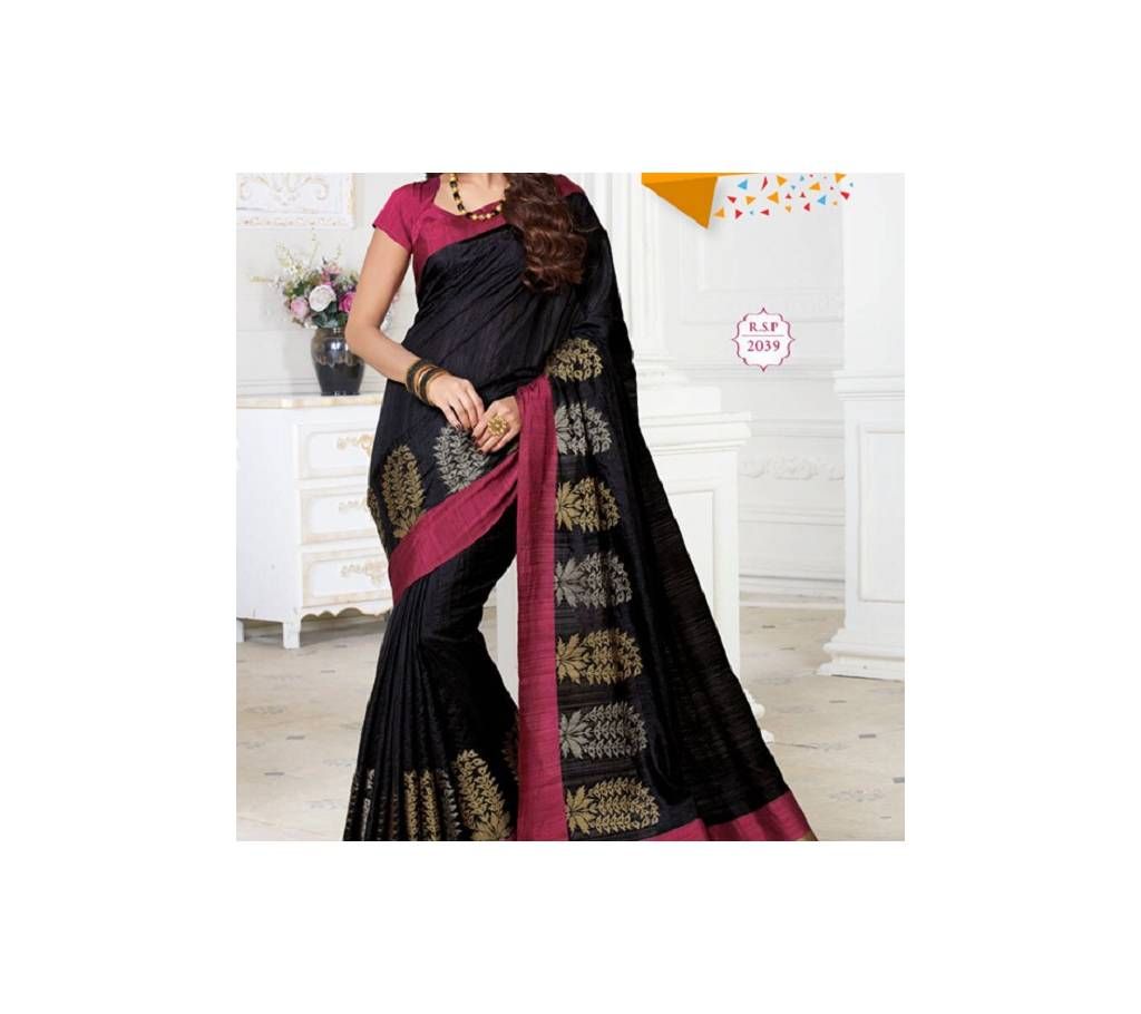 Black and Pink Silk Indian Saree