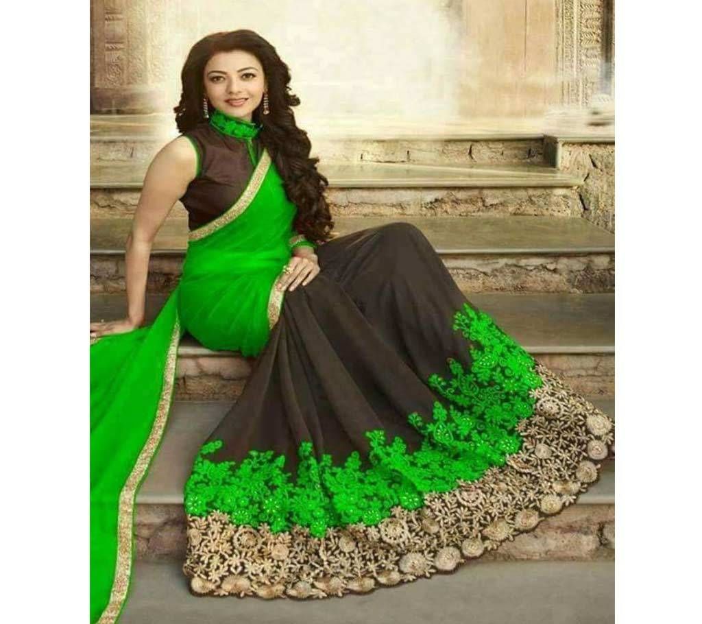 INDIAN BLACK & GREEN GEORGETTE SAREE FOR WOMEN