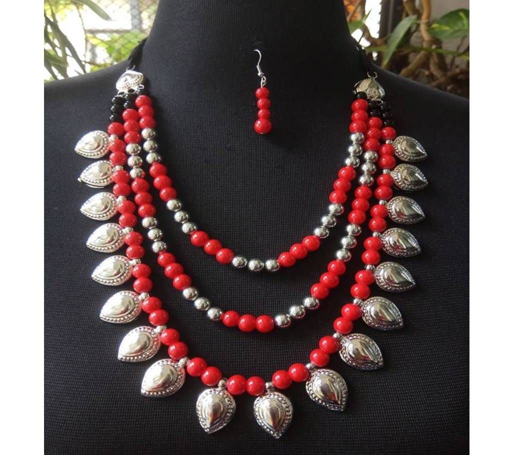 Artificial Pearl Setting Necklace with Tikli