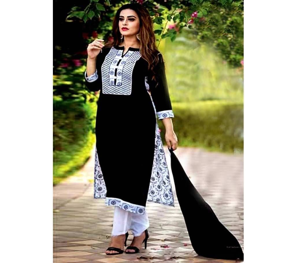 Cotton Block 3pc - Black And White Color with White Color Block print