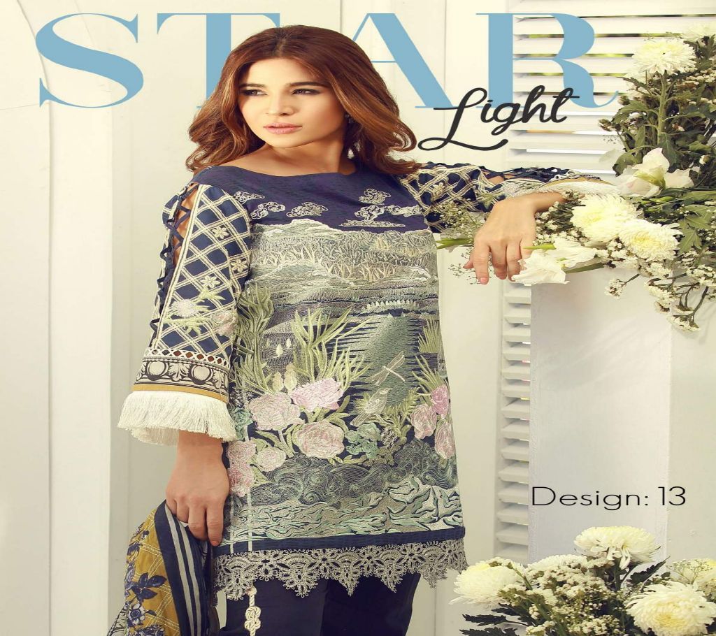 Product Details: Digital printed front & back (with embroidered Patti) Sleeves (with embroidered patch) Digital printed chiffon dupatta Plain pants Un