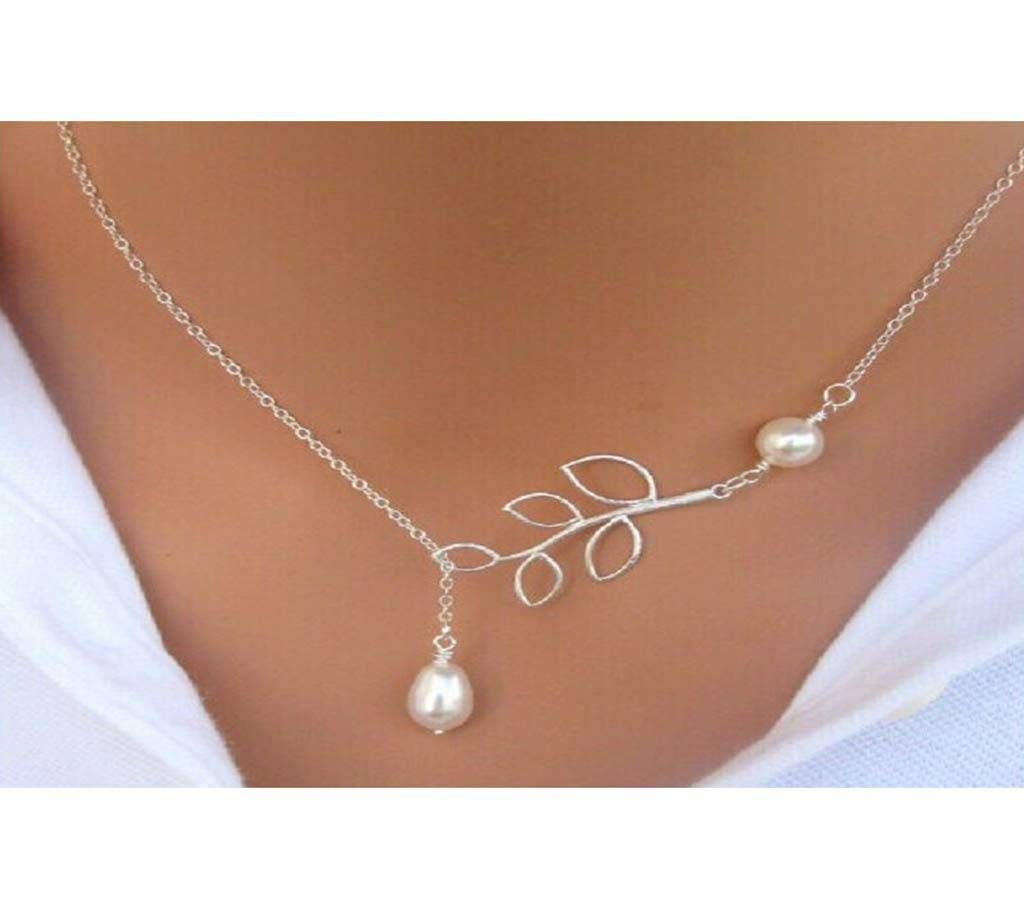Fashion Cross Leaves Simulated Pearl Pendant Necklace Maxi Statement Necklace Chokers Necklaces For Women Jewelry