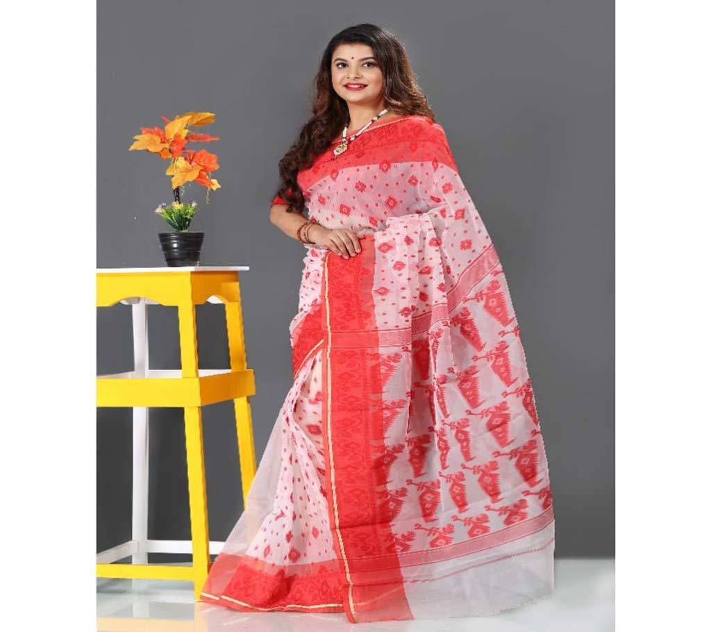 Off white With red jamdani silk saree