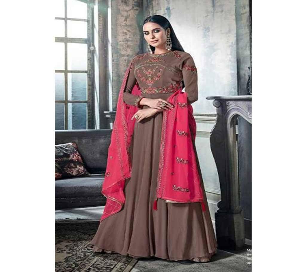 Hansa Husna Libas - Coffee - 1001 Semi Stitched GEORGETTE Long Suit