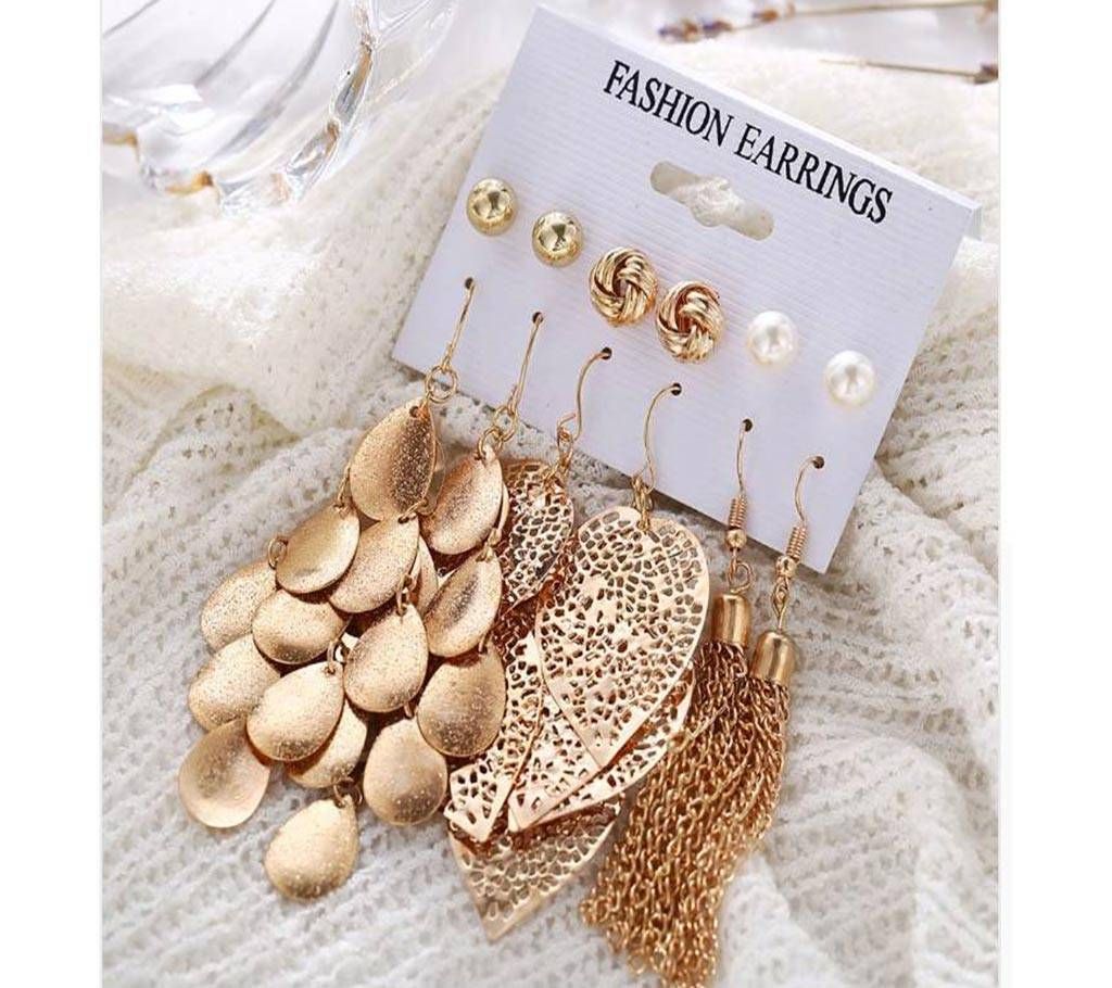 6pars/set Women Leaf Tassel Pearl Earrings Gril
