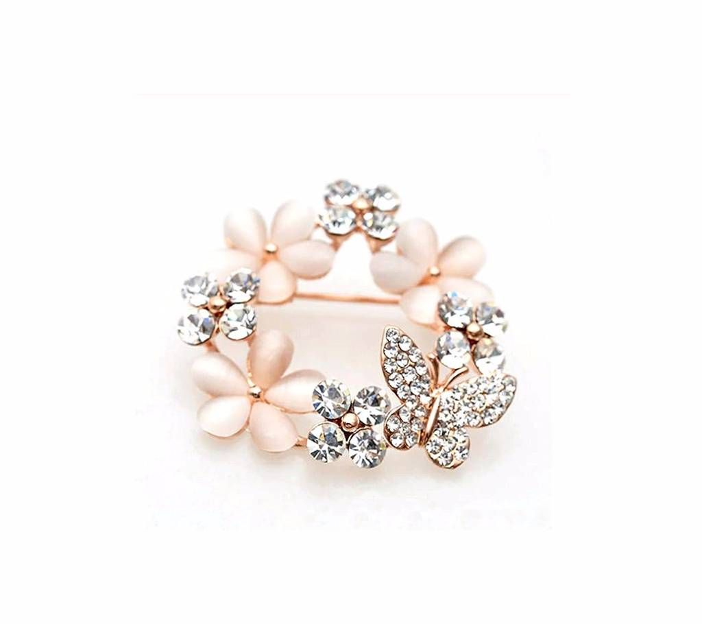Clear Rhinestone Opal Cute Butterfly Flower Brooch