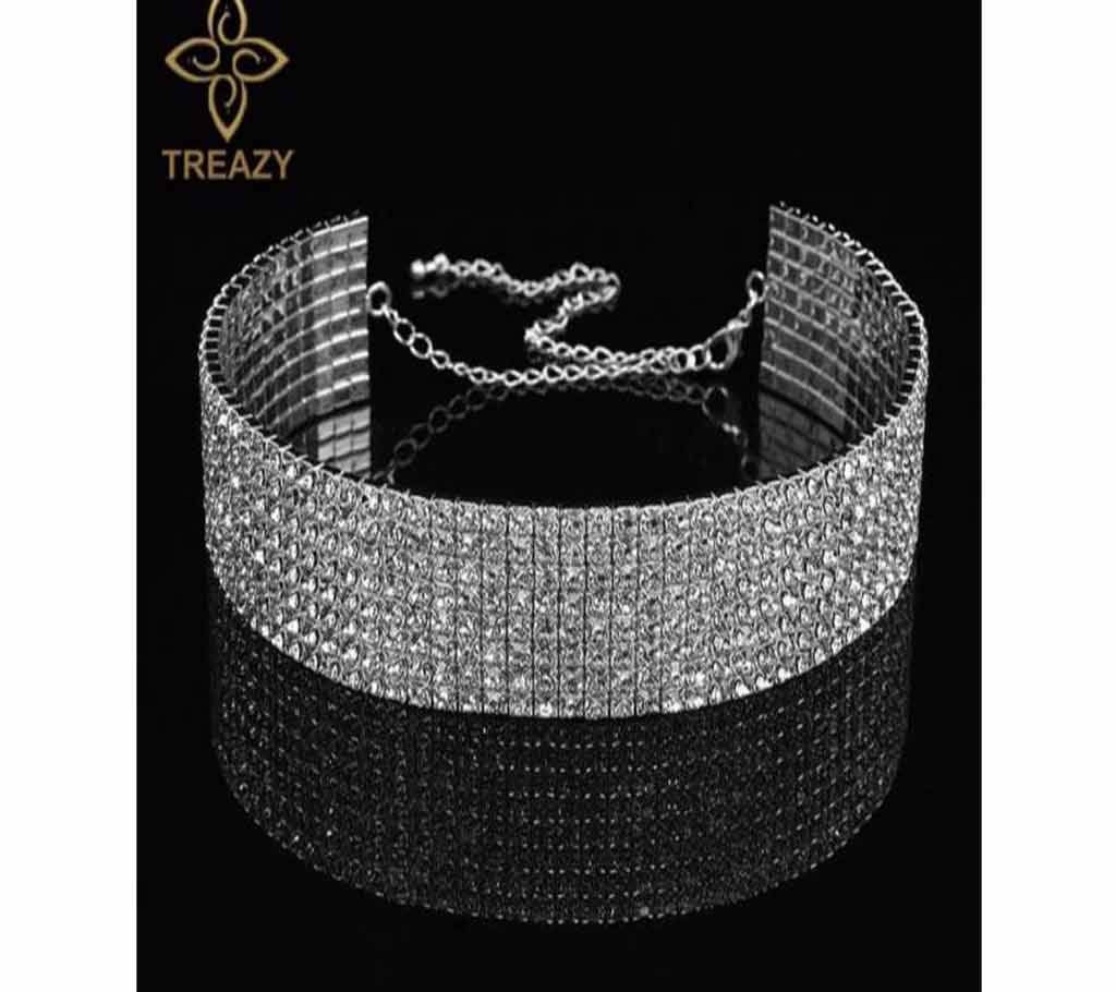 Multi Row Rhinestone Choker Chain Necklace for Women
