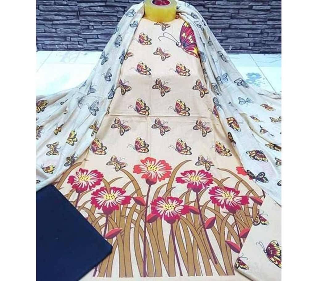Unstitched Off White Color Cotton screen Printed Salwar Kameez for Women