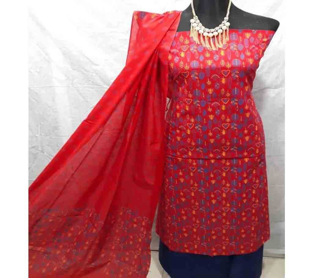 Unstitched Screen Print Cotton 3pcs 03 - Red - SLF