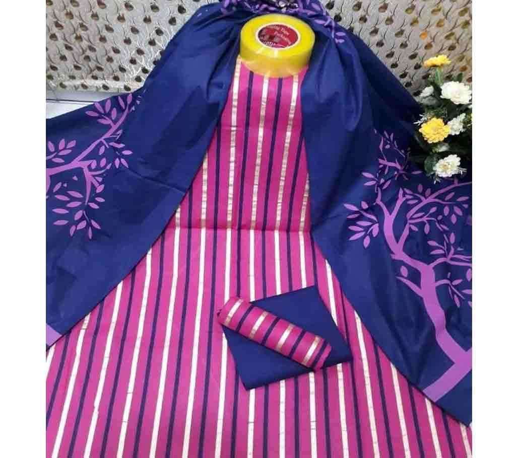 Unstitched Pink and Dark Blue Skin Printed 3 pieces salwar Kameez for Women