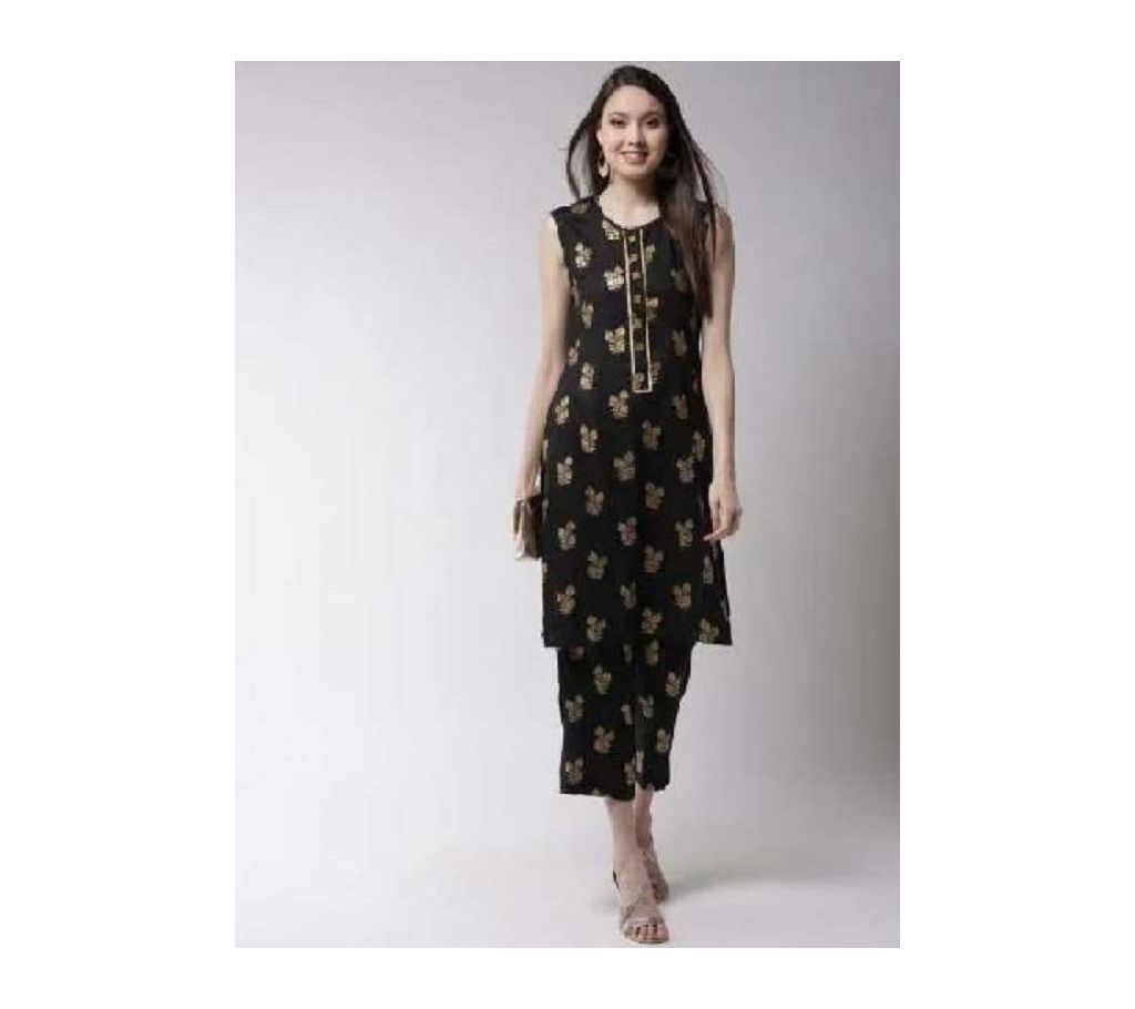 Unstiched Block Printed Cotton Salwar Kameez For Women Black...