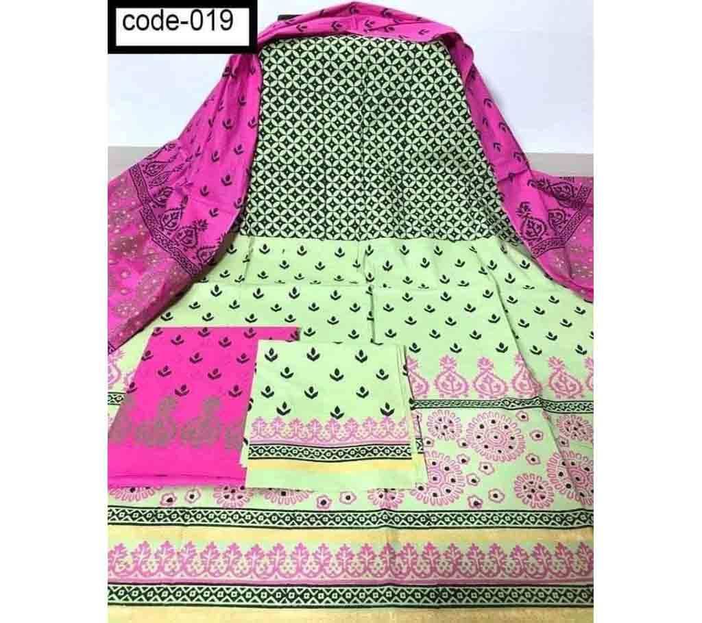 Cotton unstitched 3 piece majenta