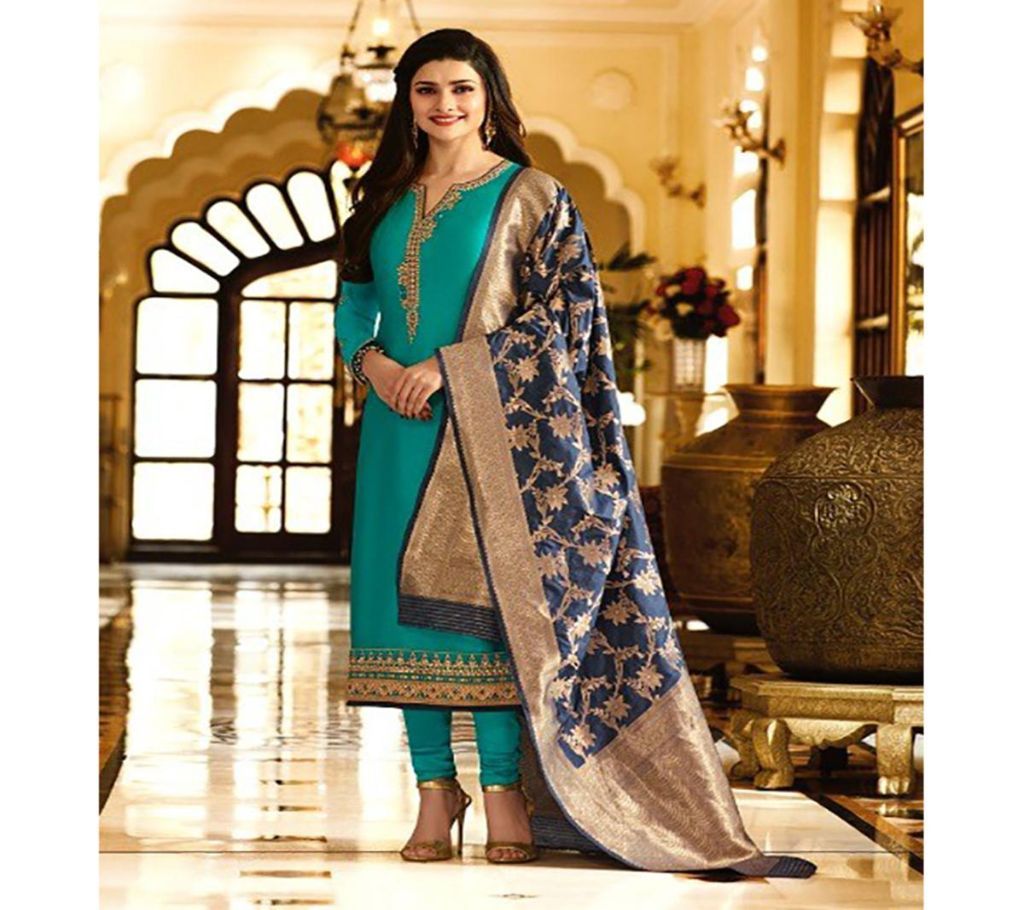Unstitched Teal Georgette Embroidery Salwar Kameez for Women