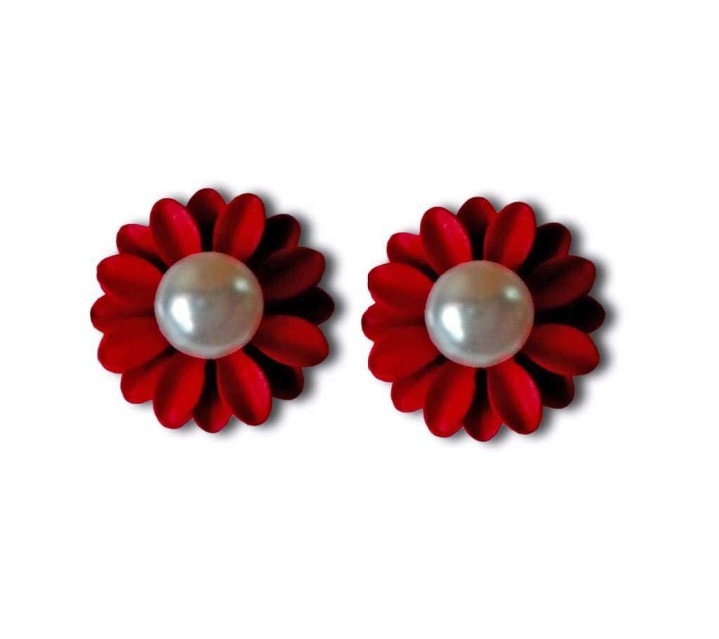red flower ladies earring