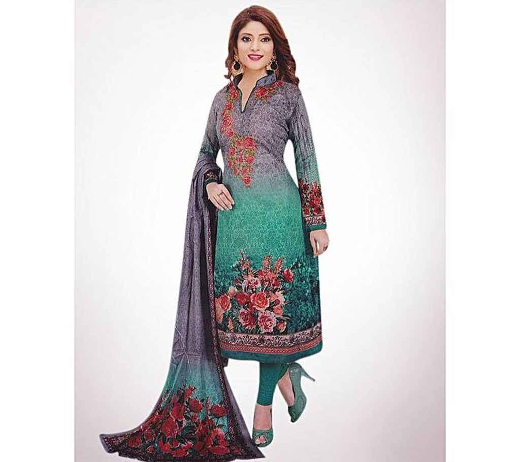 Unstitched Gray and Green Cotton Salwar Kameez For Women (Copy)