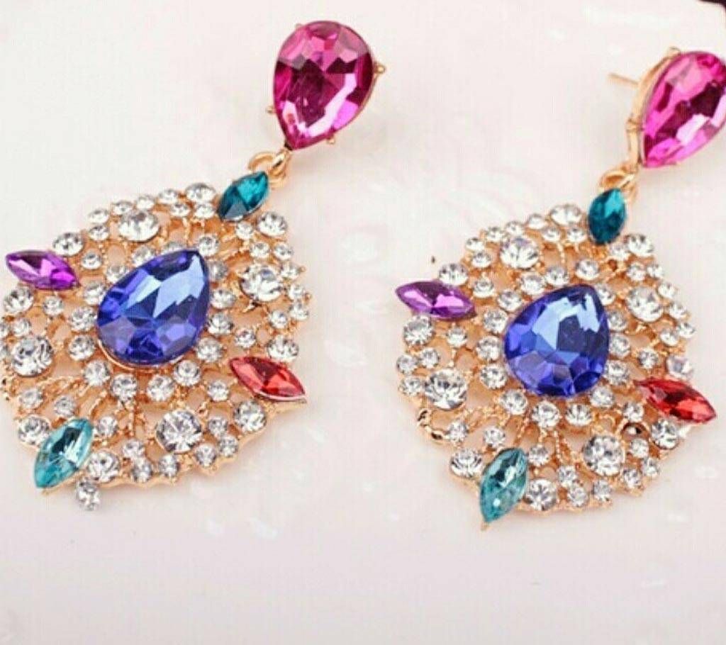Chia Fashion Gemstone Long Drop Large Earrings (by Pink Point - CHIA07)