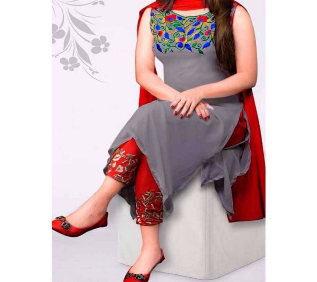 Unstitched Gray Georgette Salwar Kameez