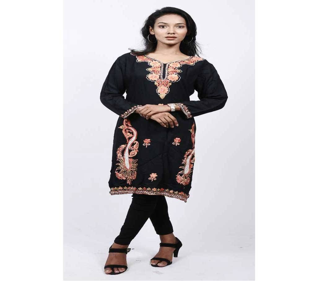 Kashmiri Black  Stitched Long Kurti