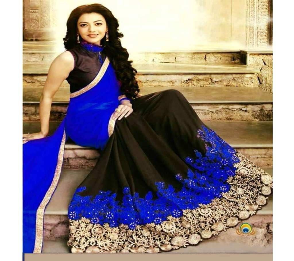 INDIAN BLUE & BLACK GEORGETTE SAREE FOR WOMEN