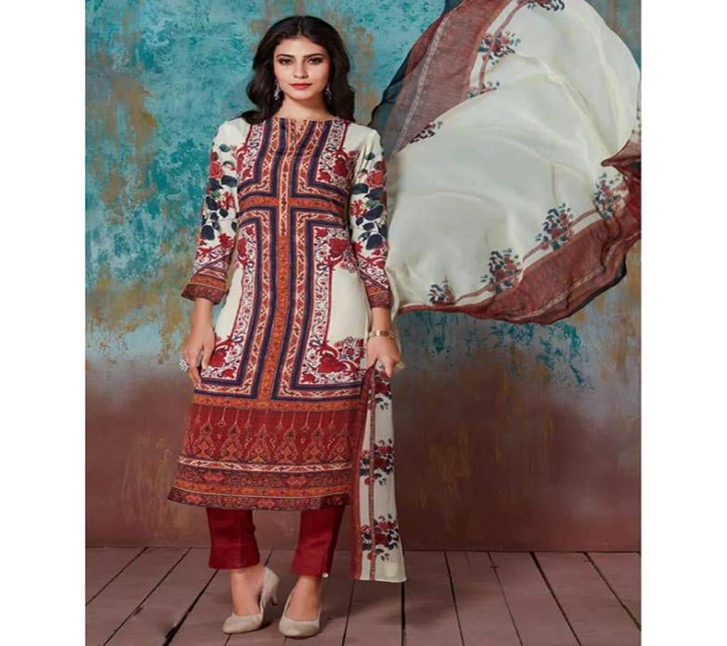 Sudriti Sapphire Unstitched Printed Crepe Three Piece