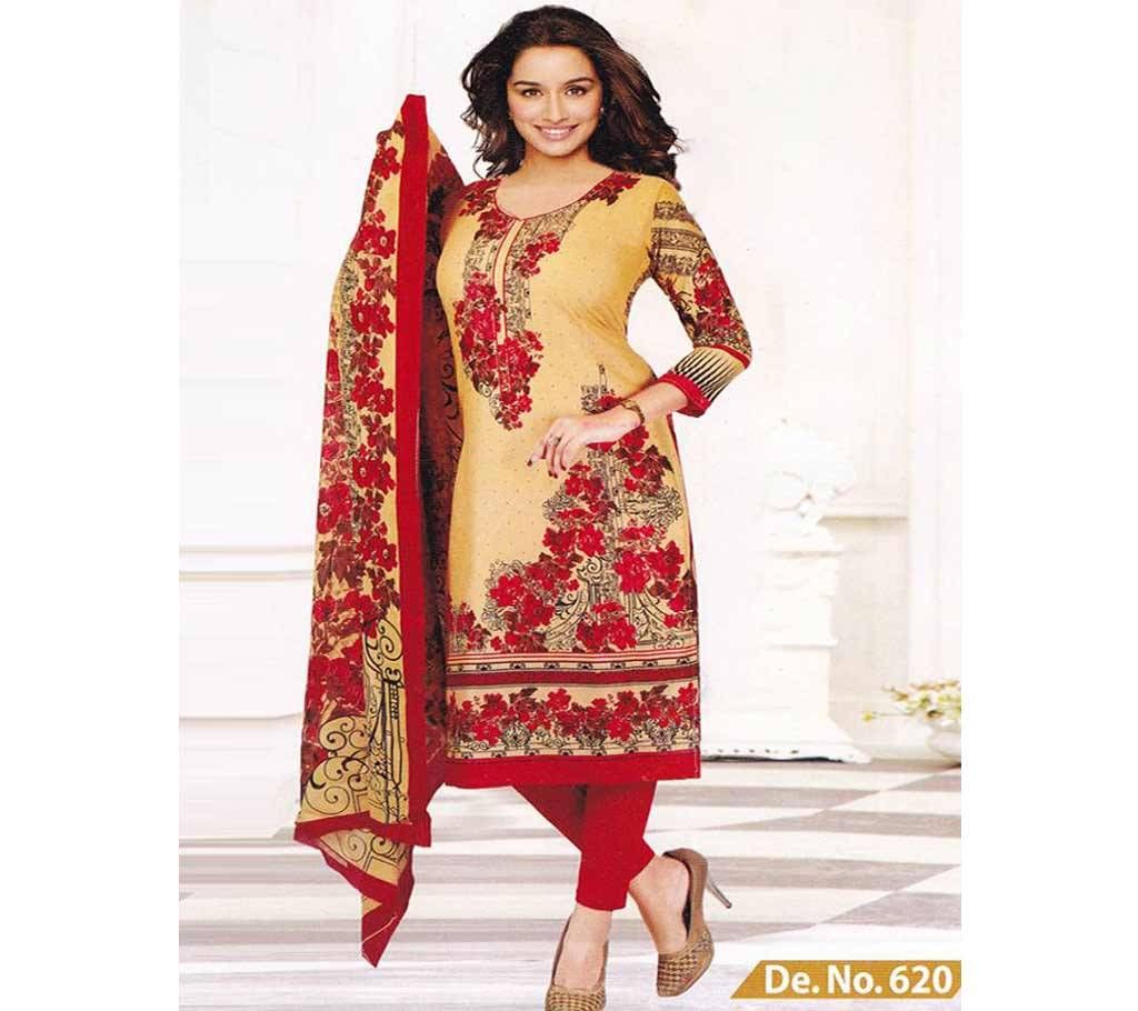 Unstitched Red Cotton Shalwar Kameez For Women