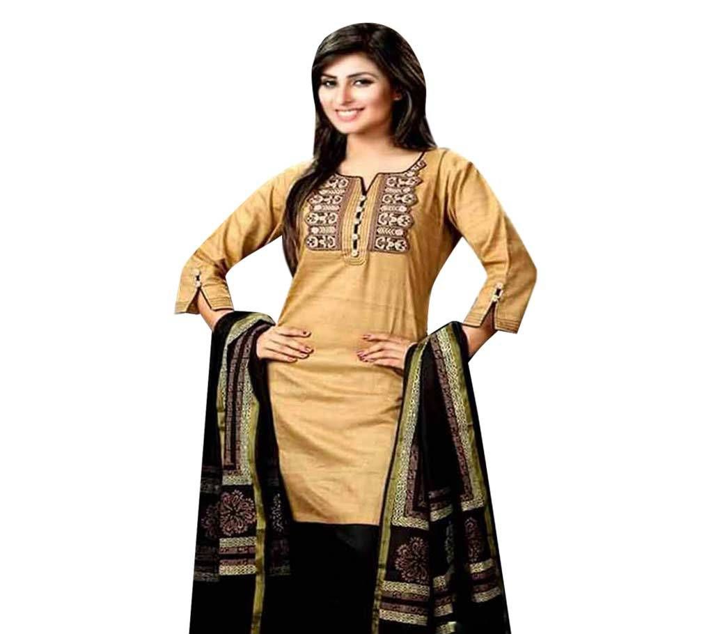 Cotton Block 3pc - Peach Cream Color with Black Color Block printed