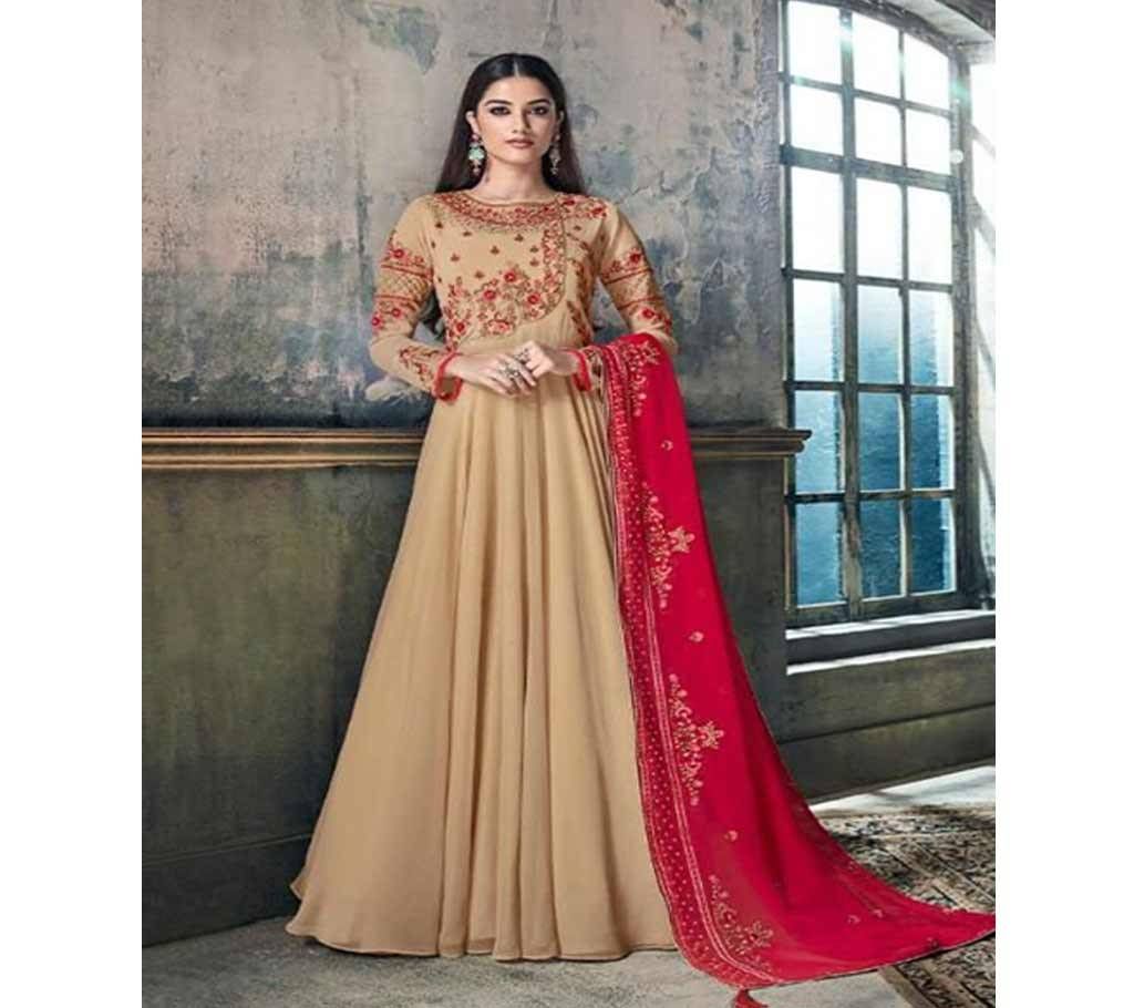 Hansa Husna Libas - Brown - 1004 Semi Stitched GEORGETTE Long Suit