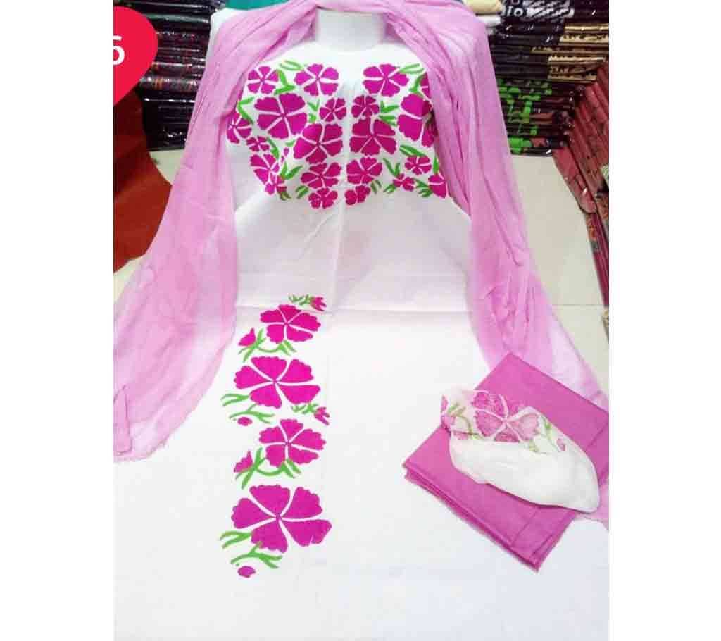 Unstitched Regualr Block Design Cotton Three-piece