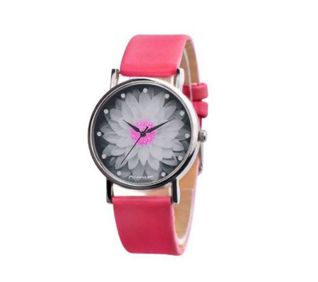 Artificial Leather Watch For Women - Pink