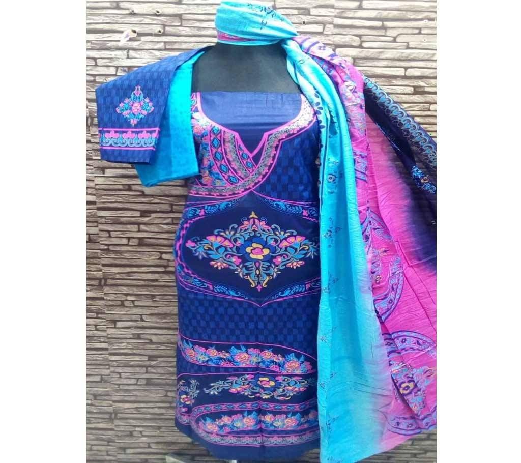 Unstitched Blue Color Cotton screen Printed Salwar Kameez for Women