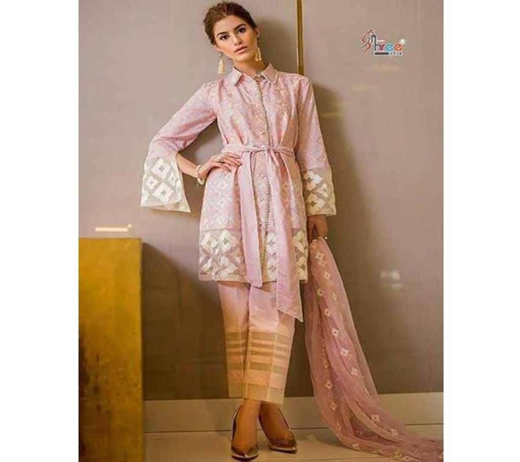 Unstitched Embroidered Pakistani Lawn Three-Piece