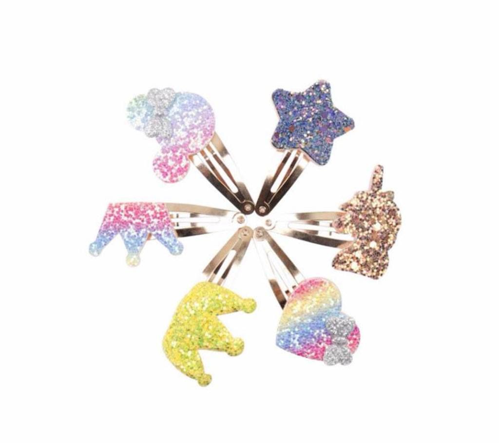 6Pcs/lot Cute Glitter Hair Clips for Girls