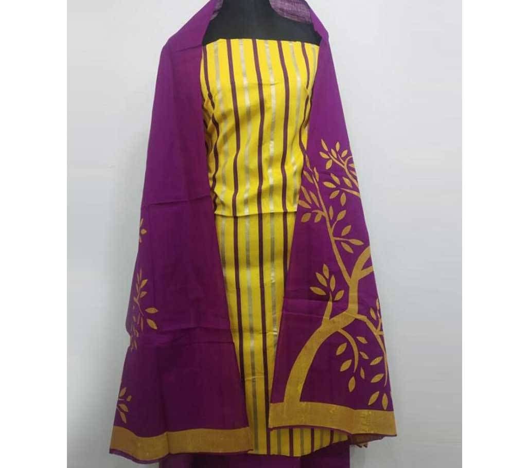 Unstitched Skin Print Salwar Kameez Yolo Stripe Three-Piece