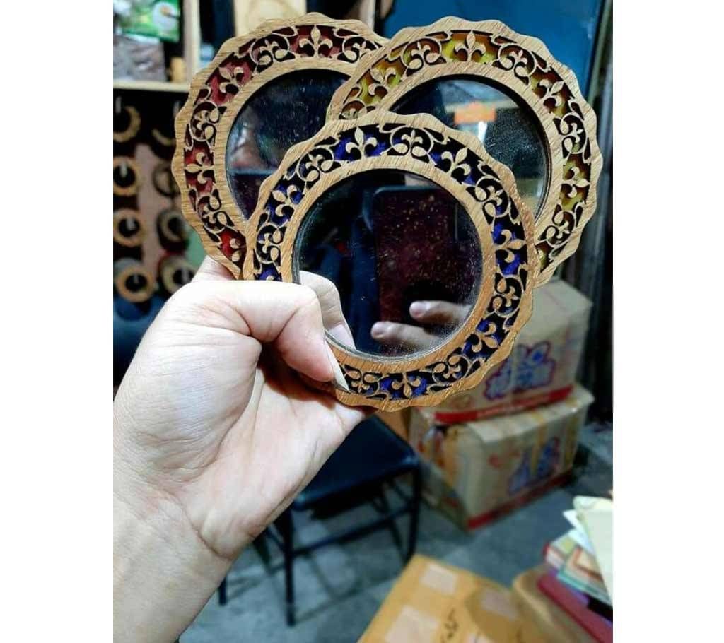 Wooden Round Hand Mirror-1pcs