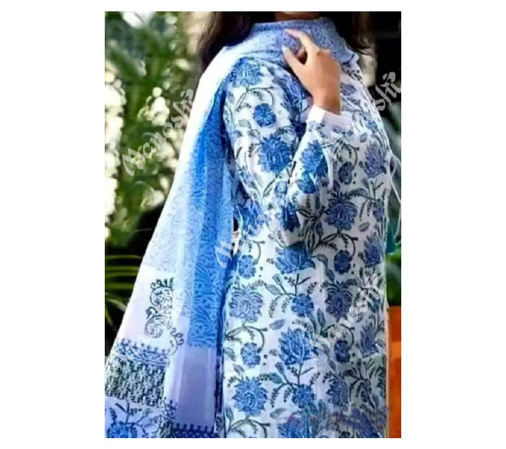 Unstitched Block Printed Three Piece for Women New