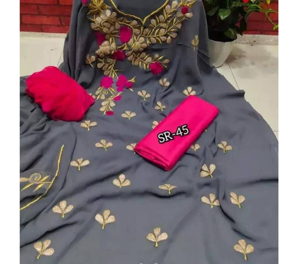 Unstiched Georgette Embroidery 3Pcs-Ash