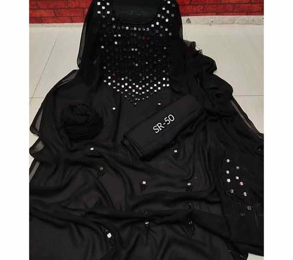 Semi Stitched Indian Weightless Georgette -embroidery 3 Piece For Women-3 