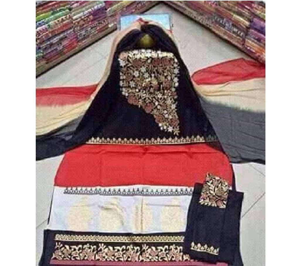 Unstitched Embroidered Cotton Three Piece