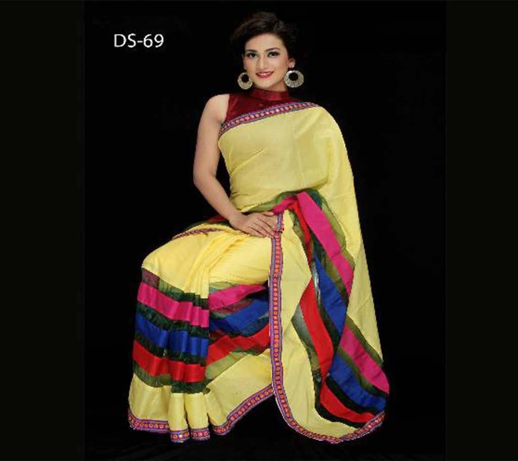 Mixed cotton sharee with silk border