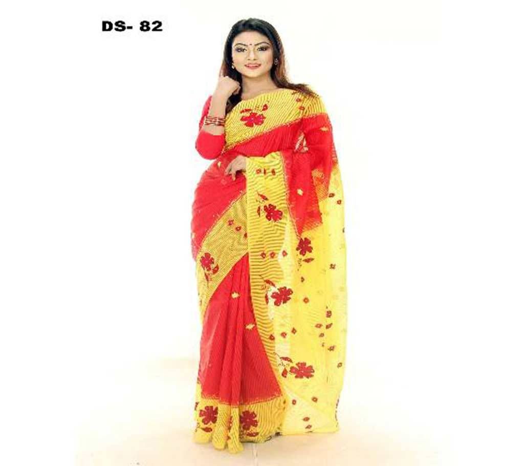 Red silk applique sharee