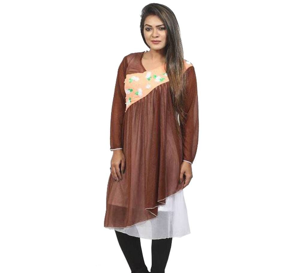 Brown Voile Long Sleeve Tops For Women
