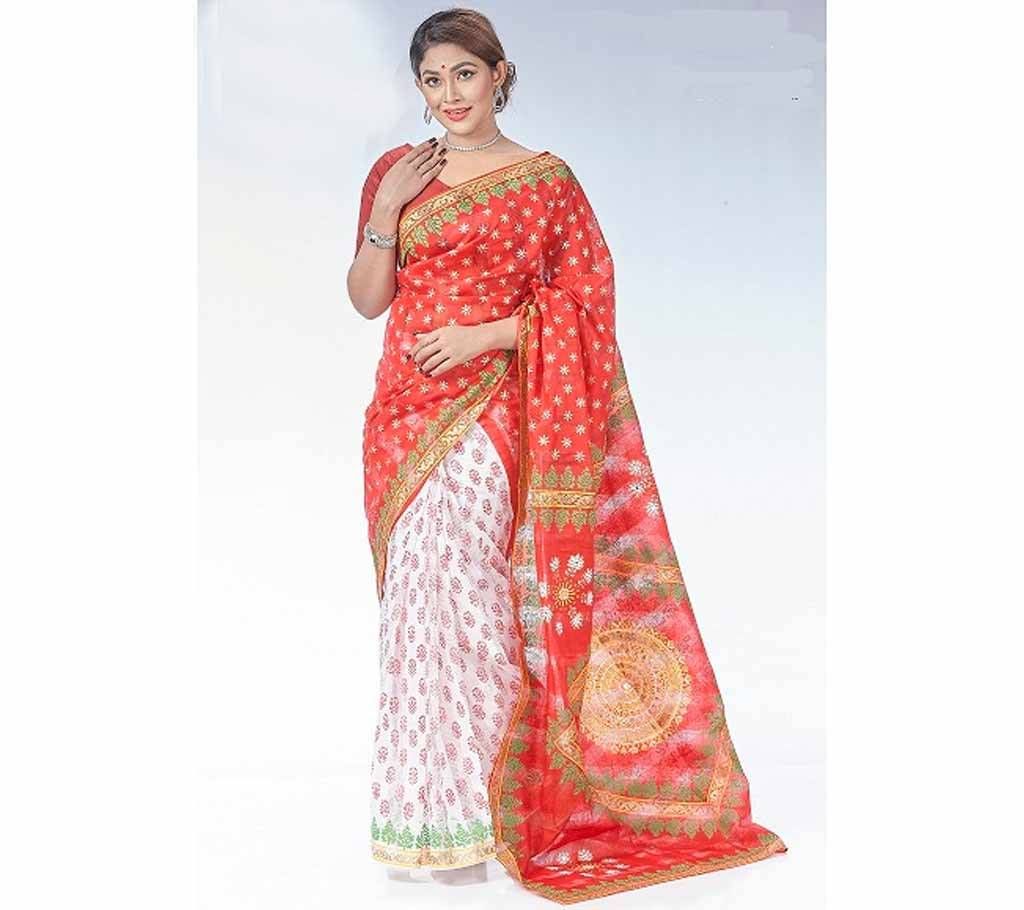 Check Silk Block Printed saree DS-193
