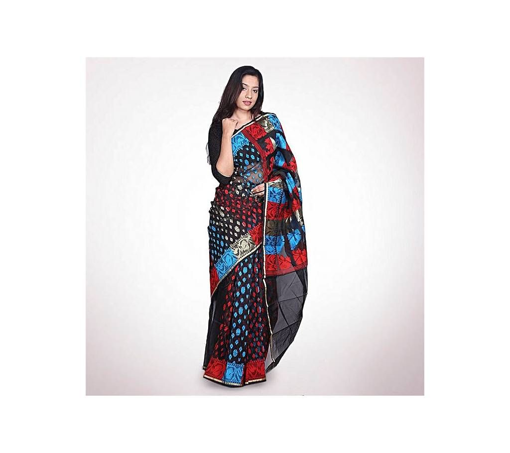 muslin jamdani sharee black and red 