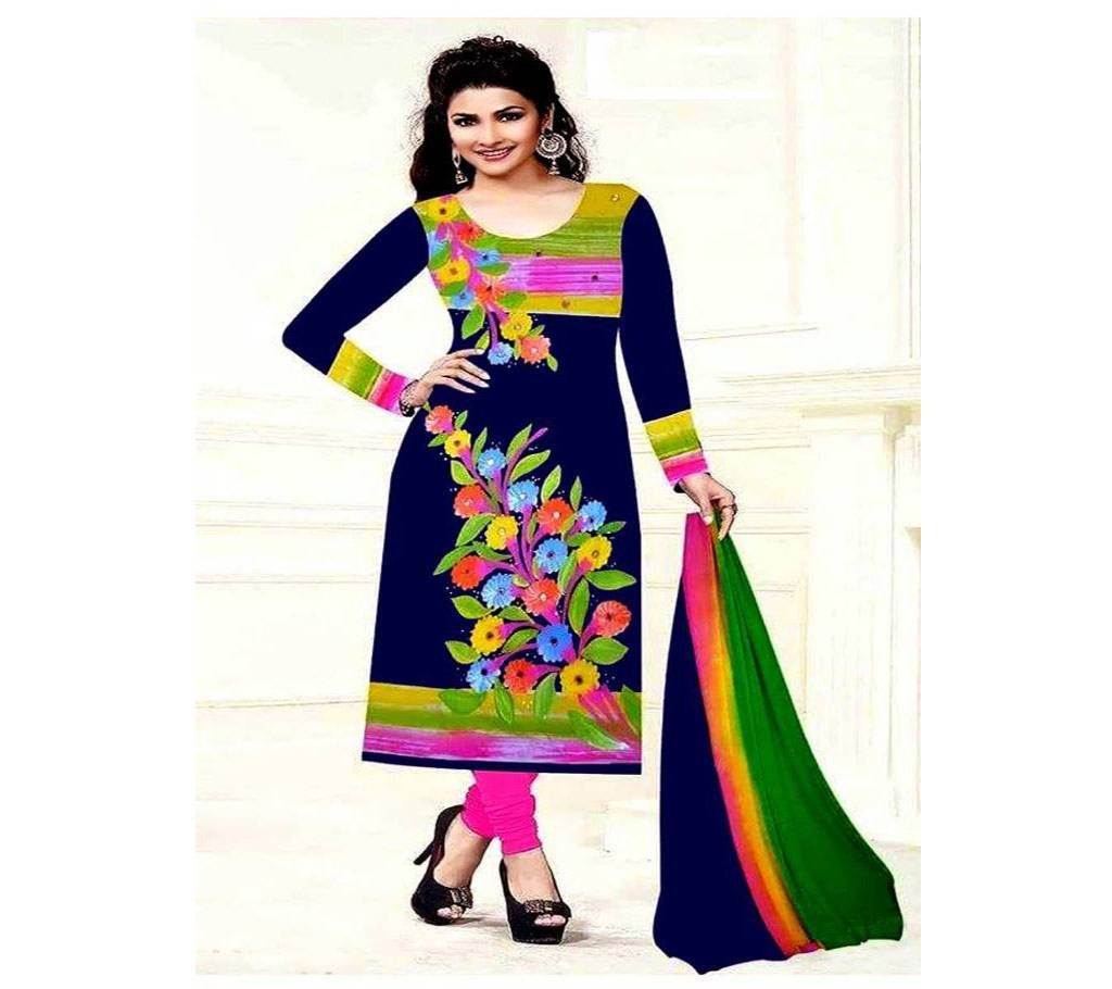 Unstitched Blue and Yellow Cotton Salvage for Women (copy)