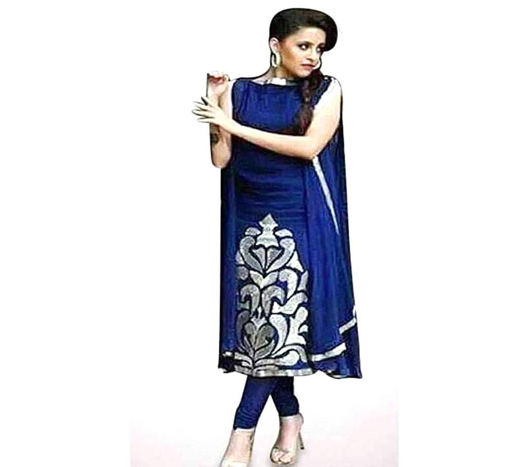 Unstitched Blue Cotton Block Printed Shalwar Kameez 