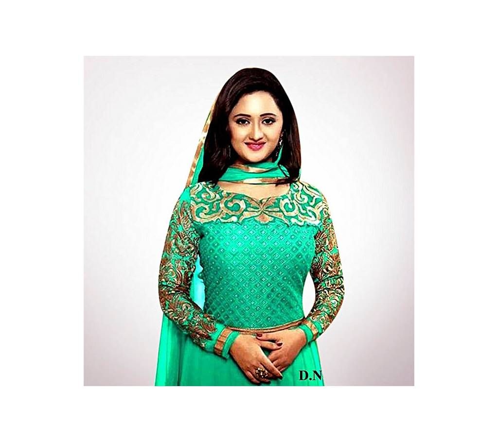 Unstitched Aqua Cotton Block Printed Shalwar Kameez For Women