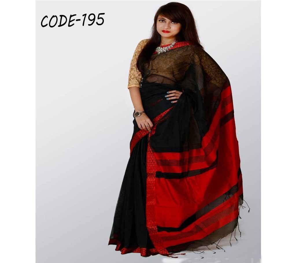 Red & Black Reshom Silk Sharee