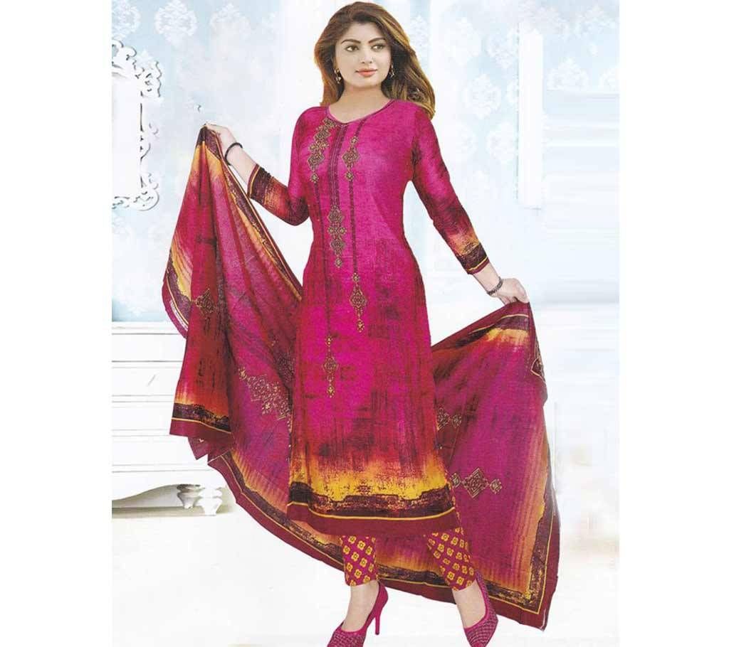 Unstitched Pink Cotton Shalwar Kameez For Women