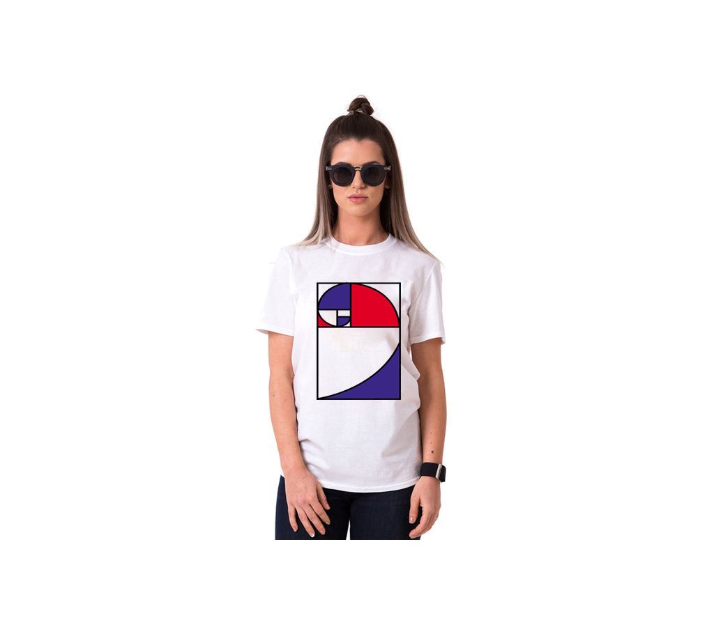 Square Decorate Ladies Half Sleeve Cotton T-Shirt