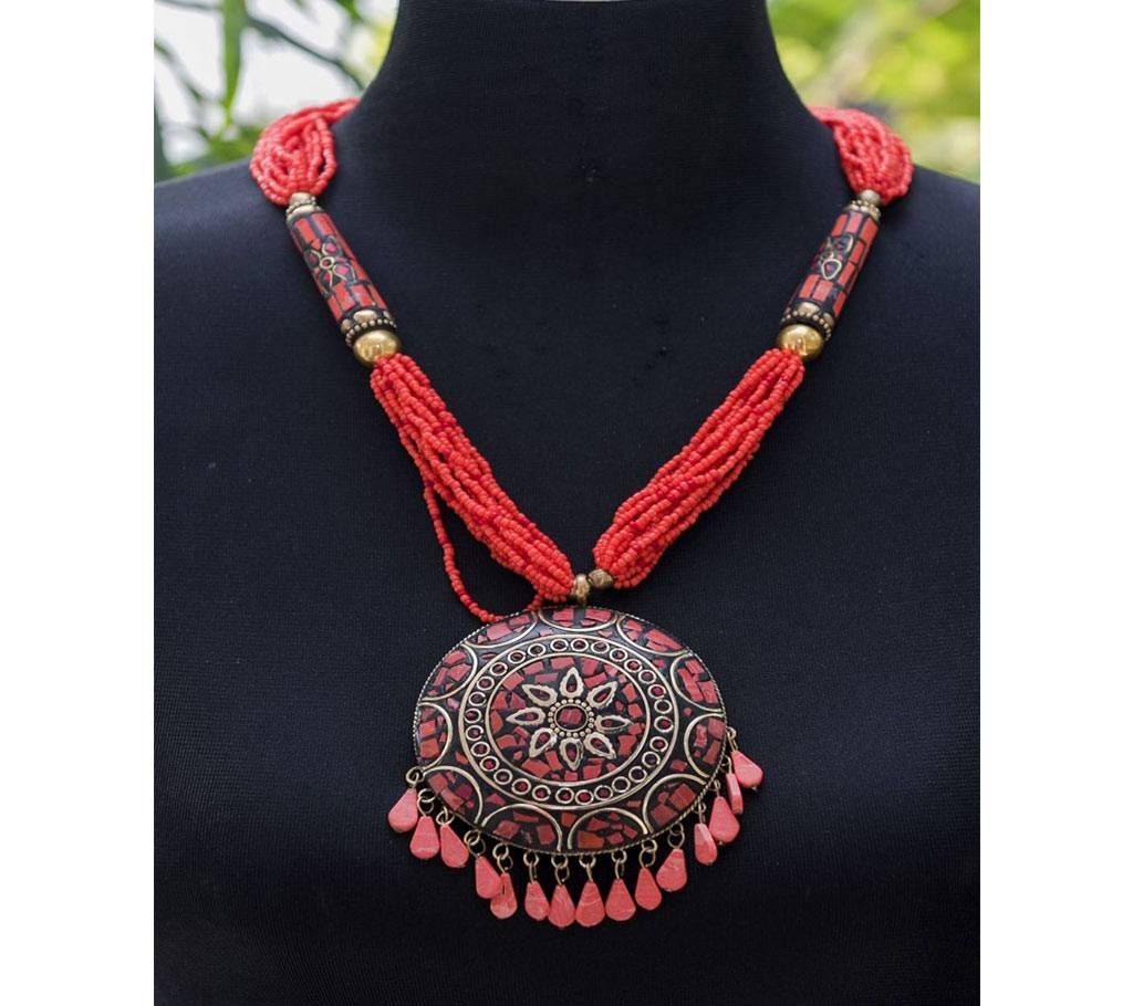 Beautiful Red Pink Round Big Locket Red Chain Necklace